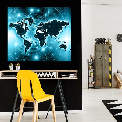 Carte Du Monde 3D Autocollante B497 – Blanc Et Bleu, Papier Peint Mural, Amy