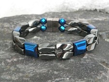 Men  s Women  s 100 Magnetic Hematite Bracelet Anklet 2 Row Black N Blue