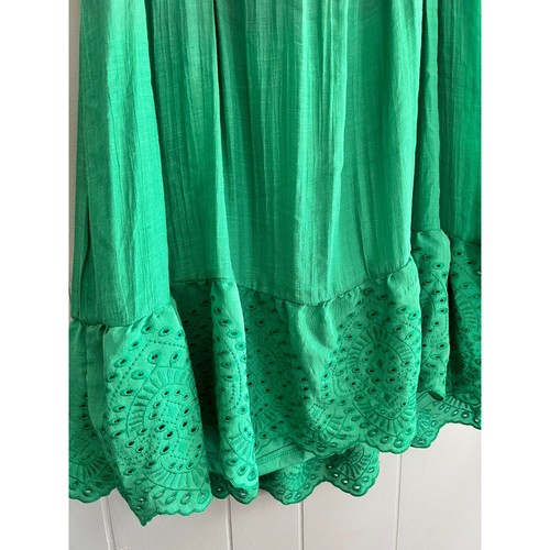 Mini abito verde occhiello 3XL manica a sbuffo orlo balza stile boho estivo skater - Foto 2 di 14