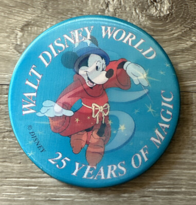 Vintage Button Pin Walt Disney World 25 Years of Magic Mickey