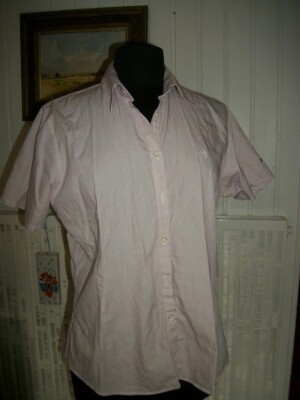 Chemisier coton blanc rayé rouge DONALDSON SHIRTING 42/44 brodé