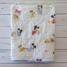 Vintage Disney Baby Mickey, Minnie, Daisy, Donald, Pluto White Quilted Blanket