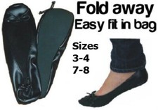 BLACK LADIES ROLL FOLD UP FOLDABLE PUMPS FLATS AFTER PARTY SHOES POCKET