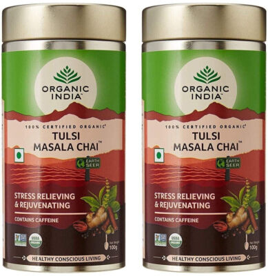 Organic India Tulsi Masala Premium Assam Chai Tea 100gm x 2 pack - Free Shipping