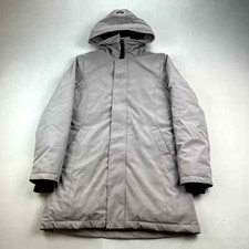 Tna Parka Jacket Womens Medium Tan Gray Haven Goose Down Quilted Hooded Full Zip