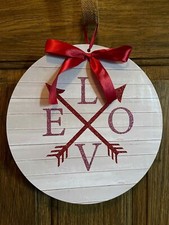 Rustic Love Wooden Wall Sign Decor Round White Wash Wreath Crafts