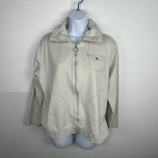 Hanes Womens Jacket sz XL Beige Zip Front Athleisure Everyday Minimalist Chic