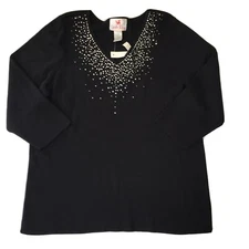 Quacker Factory Womens Black Embellished Sweater Jumper Size Large Cotton Blend