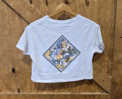 Salty Crew White Crop Top T Shirt SZ XS Coastal Nautical Beach Vacation Tee