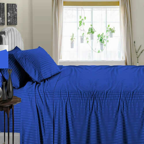 SÁBANA PLANA DE ALGODÓN EGIPCIO 1200 TC + 2 FUNDAS DE ALMOHADA COLORES RAYAS TALLAS EE. UU. - Imagen 25 de 25