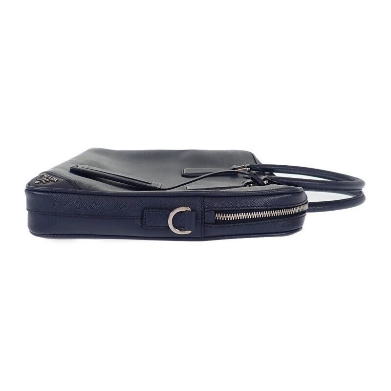 PRADA Briefcase 2WAY Bag Business Bag Saffiano Navy Zipper Men's