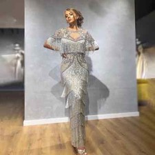 Luxury Mermaid Evening Dresses Round Neck Beaded With Tassel Ball Party Gowns