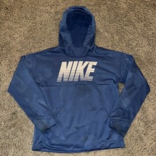 Nike Hoodie Mens Youth Large Blue Camo Logo Dri Fit Therma Hooded Sweatshirt