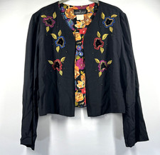 Carole Little Cropped Jacket Size 6P Petite Artsy Colorful Floral Lined L/S VTG