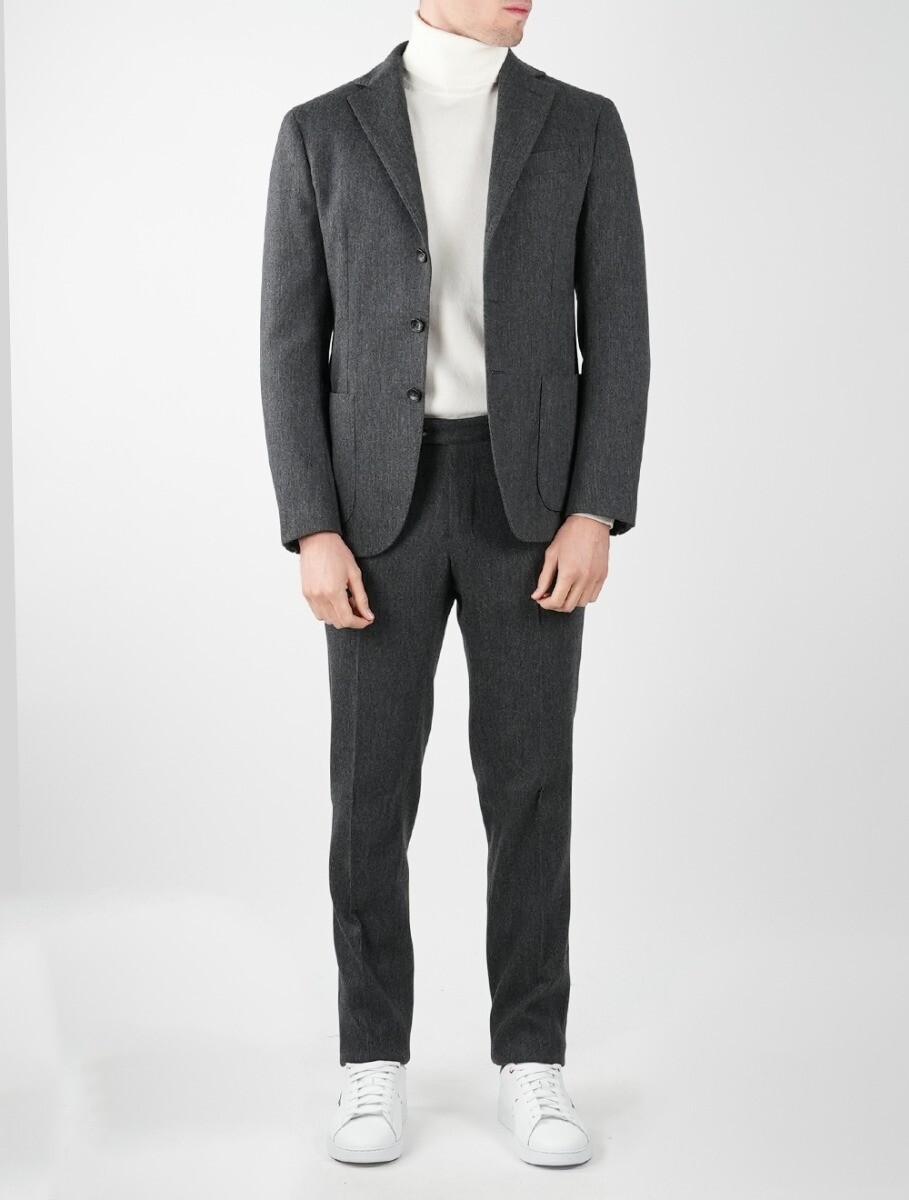 НОВЫЙ СЕРЫЙ КОСТЮМ ИЗ НАТУРАЛЬНОЙ ШЕРСТИ И КАШЕМИРА EA С ОТДЕЛКОЙ KIRED US 36 - EU 46 GRA