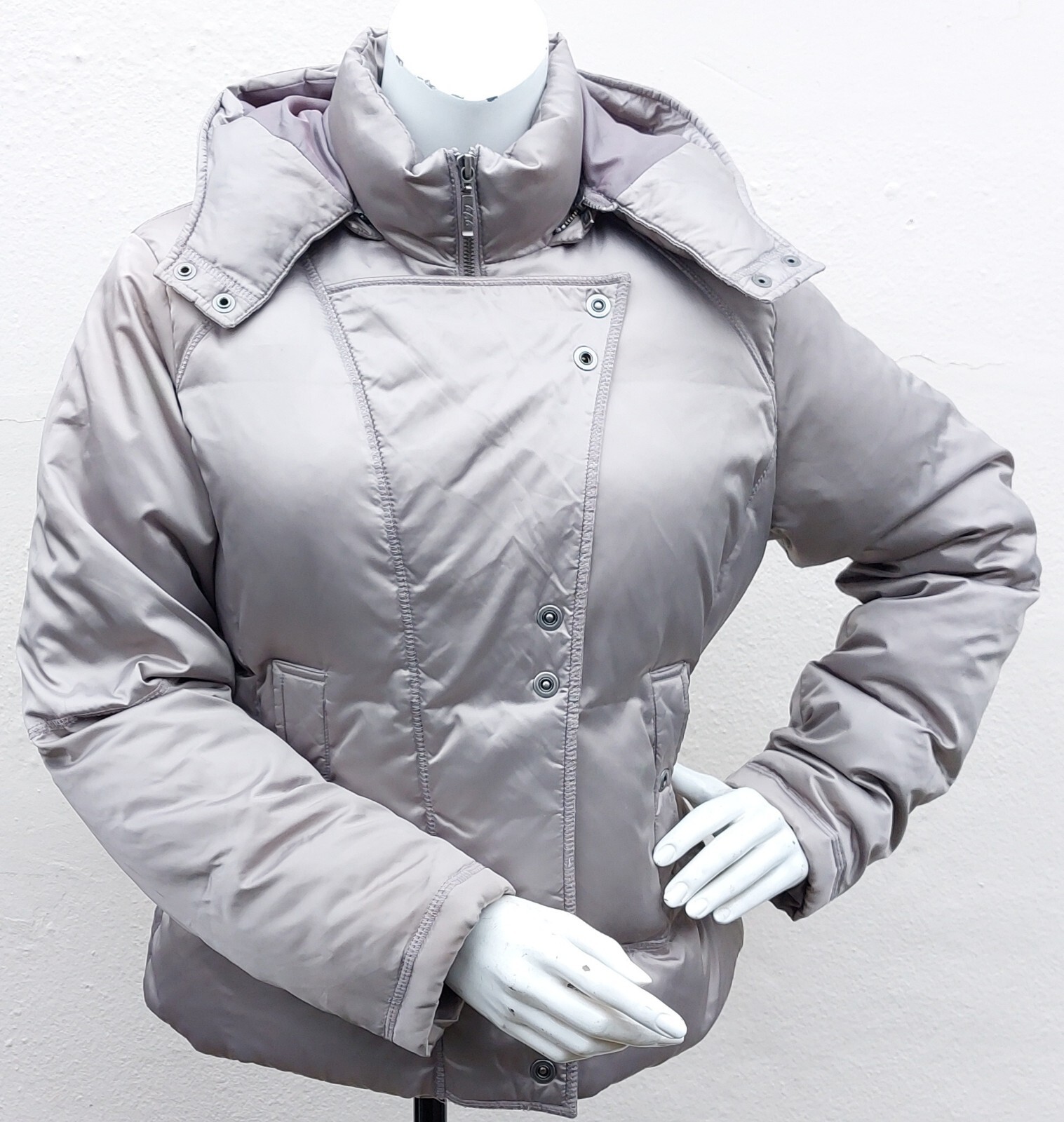 Per Una Silver Grey Hooded & Padded With Duck Down/Feathers Puffer Jacket UK M