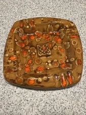 Vintage MCM 60's/70's Retro Large Tan Gold Orange Speckled Ceramic Ashtray