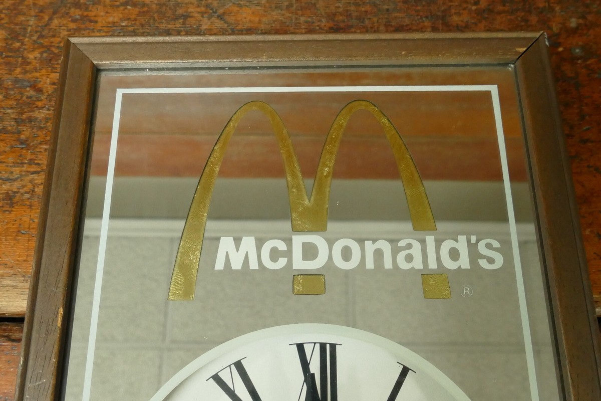 1978年　マクドナルド　ゴールデンアーチロゴ　ウォールクロック　看板　サイン Vintage 1978 Commercial MCDONALDS Golden Arches Store Owner Mirror