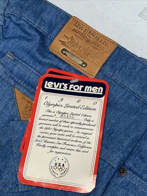 Levi's Dead Stock 1980 Olympics Leather Patch 38W 32L Jeans Metal