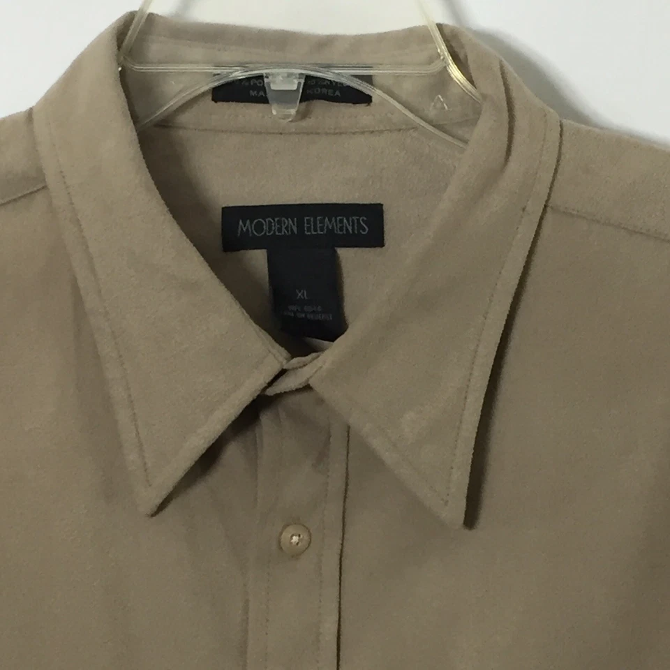 Camisa Elements Modern Para Hombre XL Beige Imitación Gamuza Manga Larga Abotonada  Foto 2 de 4