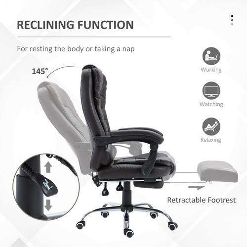 HOMCOM PU Leather Executive Office Chair with Retractable Footrest, Brown - Picture 7 of 12