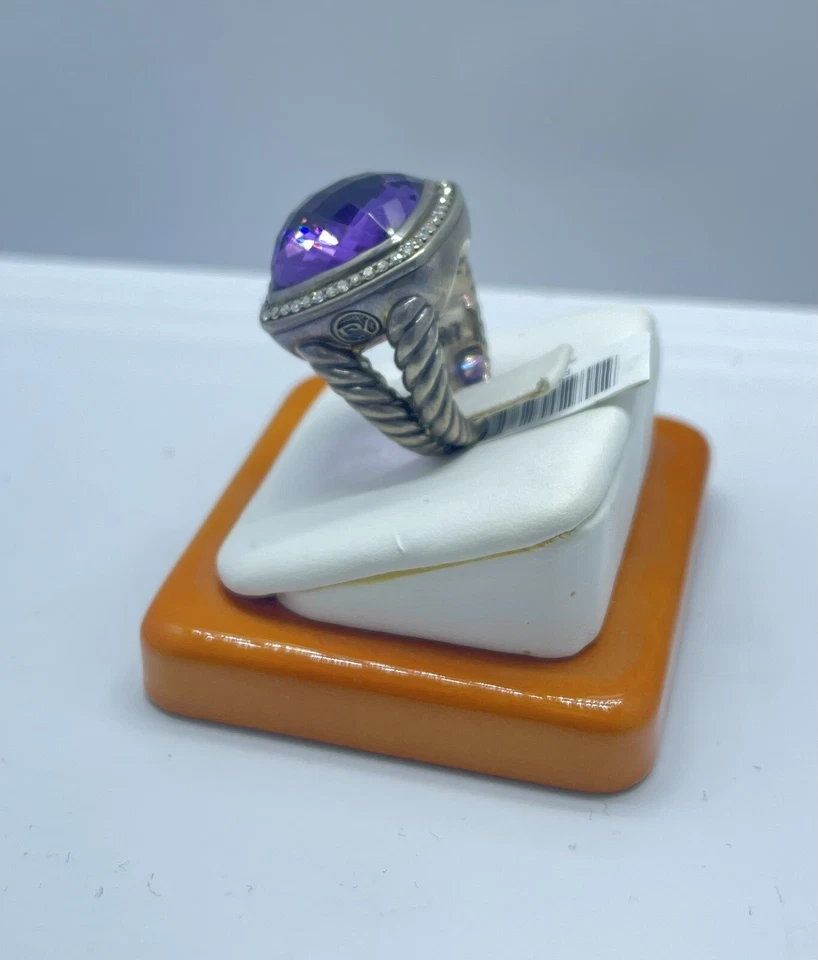 Anillo David Yurman 17 mm amatista y diamante 0,5 cwt plata de ley 925 talla 6 Foto 3 de 4