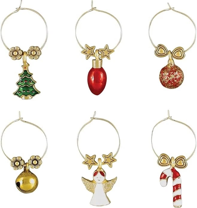 Marcadores de copa de vino de 6 piezas dijes de copa de vino etiquetas de vino decoración navideña Foto 2 de 2