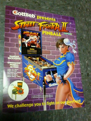 Gottlieb STREET FIGHTER 2 Pinball Machine flyer- Full Color-Original, not repro!
