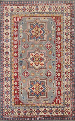Kazak 7x10 South-western Gray/ Ivory Living Room Rug Wool Hand-knotted