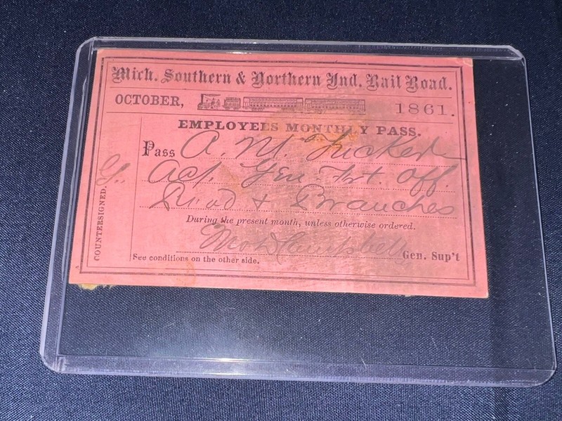 *Extremely Rare 1861 Michigan Southern & Northern Indiana COLORFUL RAILROAD PASS