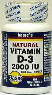 Basic's Vitamin D-3 Supplement 2000 IU Strength Tablet - 200/Bottle