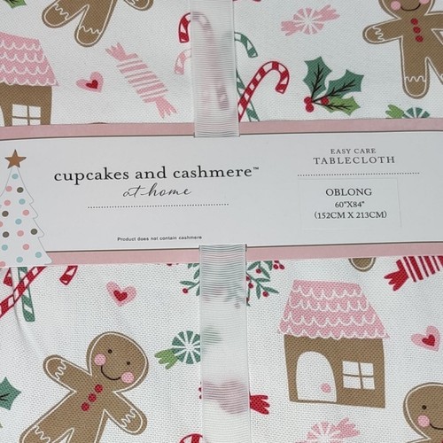 Cupcakes and Cashmere Pastel Pink Gingerbread Christmas Kitchen Tablecloth 60x84 - Picture 5 of 10