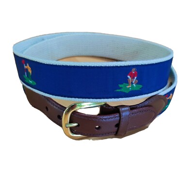 Vintage Canterbury Belt Mens 44 Dominican Republic Brown Cognac Leather Gold
