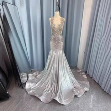 Luxury Mermaid Prom Dresses Heavy Rhinestone Backless Birthday Party Gowns New