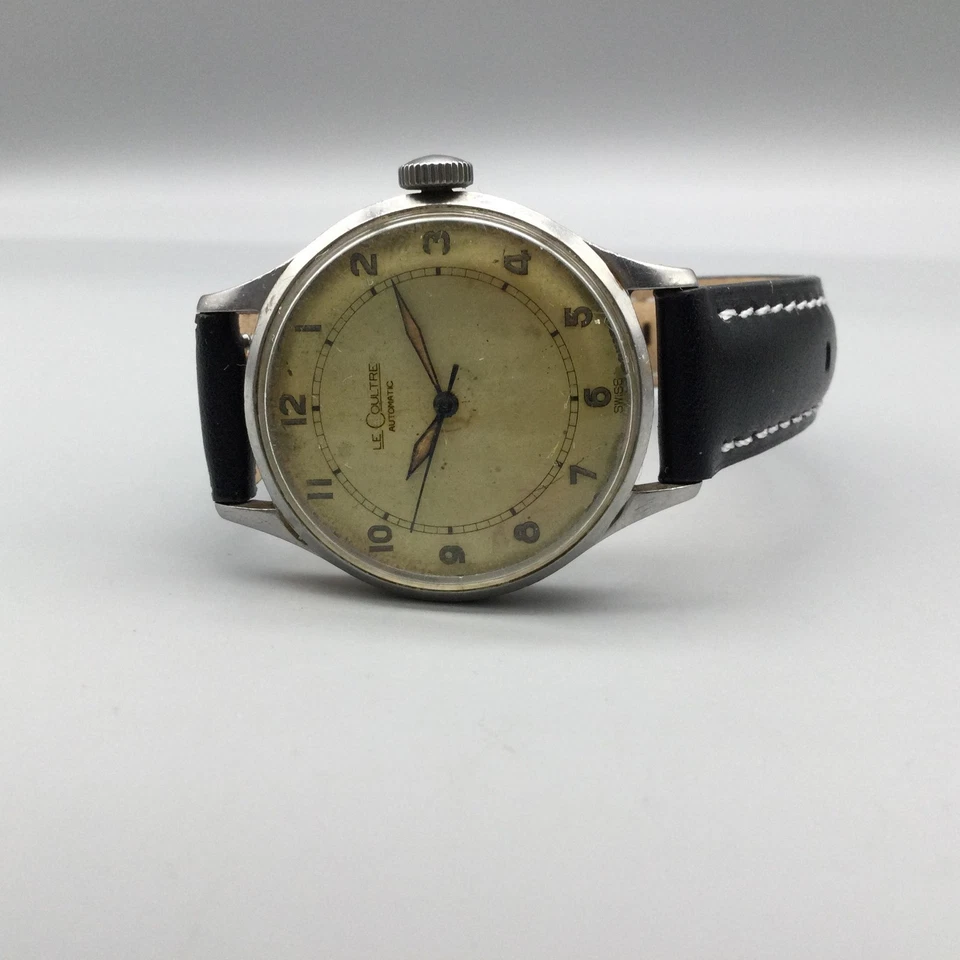 Vintage LeCoultre Automatic 12A Bumper Watch Mens 33mm Silver Case Leather - Image 4 of 4