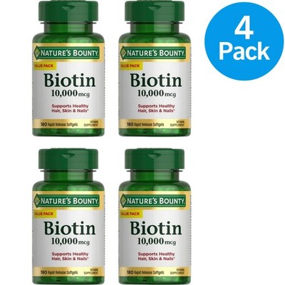 Natures Bounty Biotin 10000mcg 180 Softgels 4 Pack New
