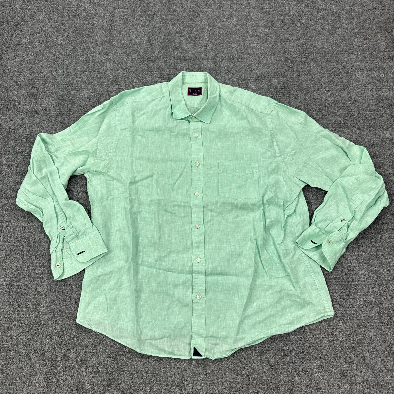 UNTUCKit Shirt Mens XL Green Solid 100% Linen Long Sleeve Button Front