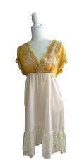 Flying Tomato Yellow & Ivory Lace Dress Mesh Flutter Sleeves Boho Style Medium