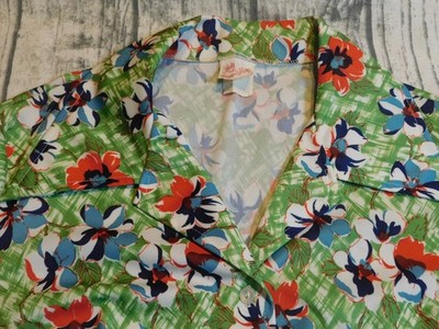 VTG 60s 70s SHIRT TOP BLOUSE POLY FLORAL BOHO WOMENS PLUS 16 18 2X
