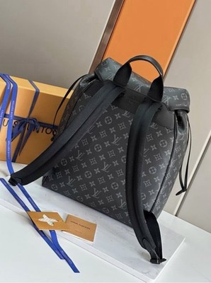 Louis Vuitton Monogram Backpack Gray/Black Adjustable Strap Pockets Buckle Zip