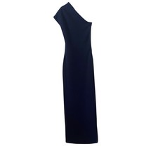 Solace London Navy Blue One Shoulder Maxi Dress Crepe Evening Gown Size 2 US