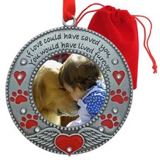 Pet Memorial Ornament - Dog or Cat - Enameled  Jeweled with Red Hearts, Ange...