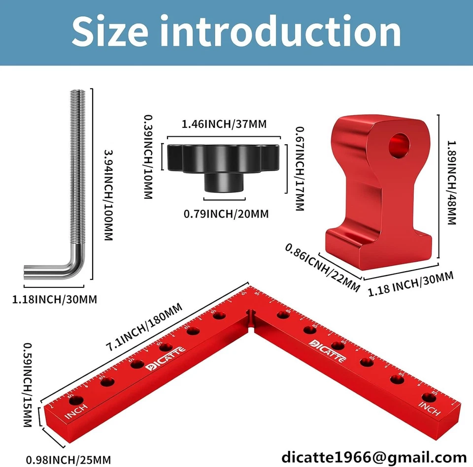 Abrazadera cuadrada de ángulo recto de posicionamiento de 90 grados 7,1" x 7,1" aleación de aluminio Woodwo Foto 4 de 4