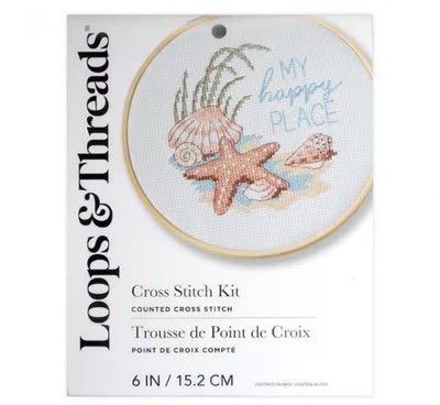 Loops & Threads Happy Place Beach Counted Cross Stitch Kit 6'' Round Hoop