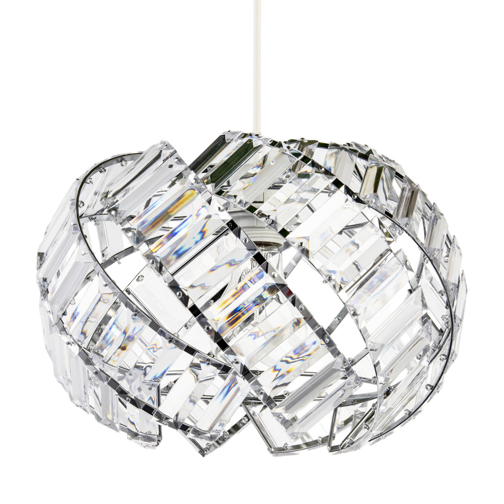 Modern Chrome Pendant Lamp Shade with Curved Strips and Acrylic Prisms by Hap...