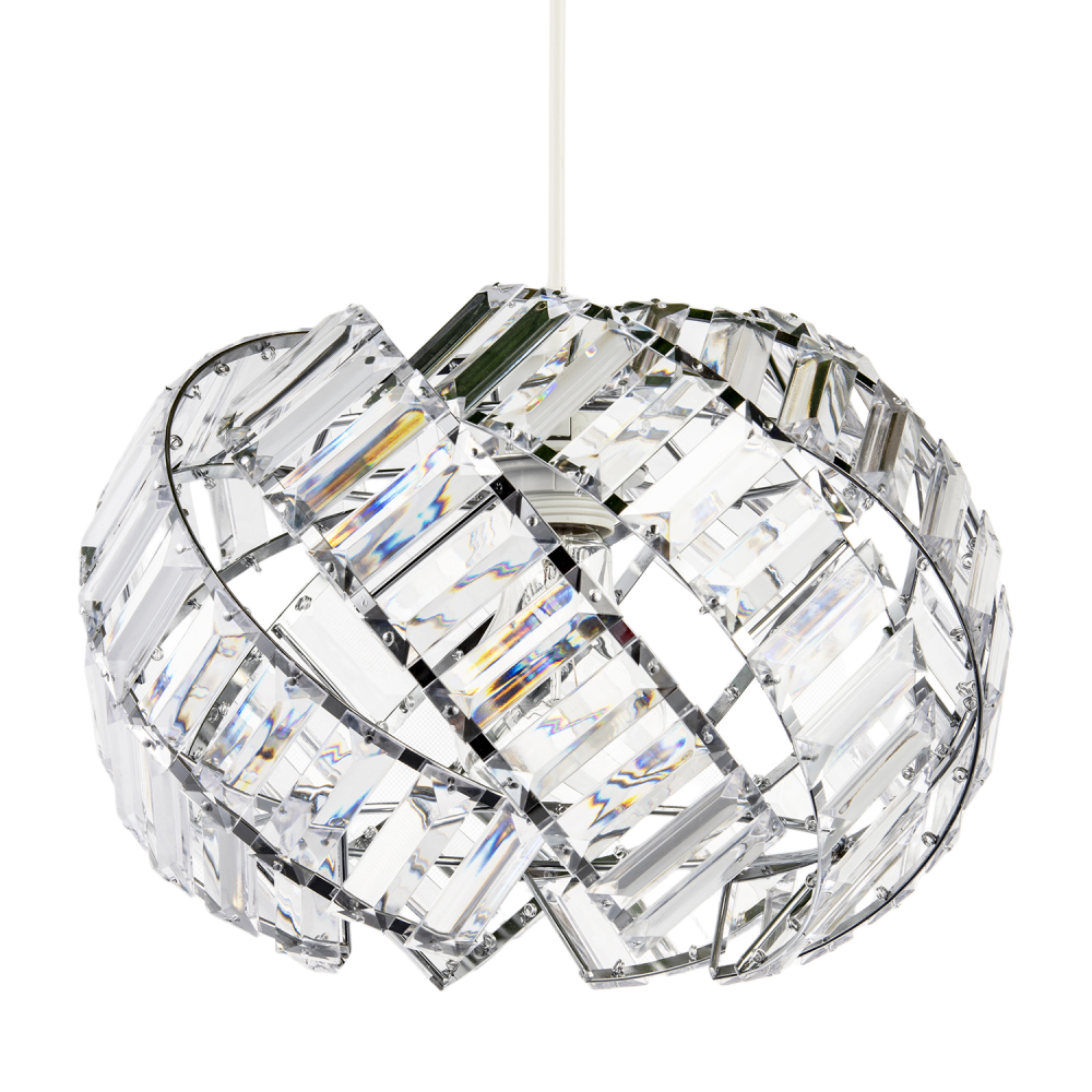 Modern Chrome Pendant Lamp Shade with Curved Strips and Acrylic Prisms by Hap...