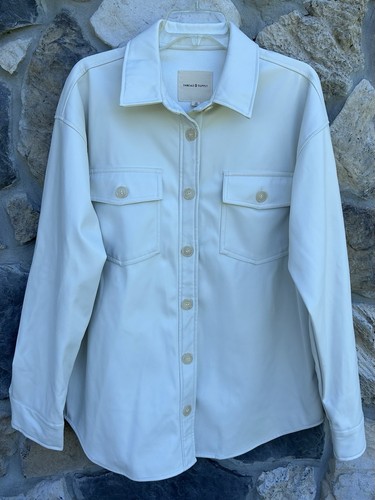 Thread & Supply Burton Jacket Sz M Ivory Faux Leather Classic Capsule Staple - Picture 2 of 6