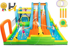 Inflatable Water Slide Giant Water Park Bounce House with 2 Long Slides USA ONLY
