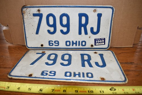 OHIO LICENSE PLATE MATCHED SET 1969 USED Hot Rod Garage ManCave Decor