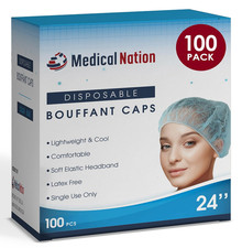 24" Disposable Bouffant Caps Hair Net 100 Pack, Blue